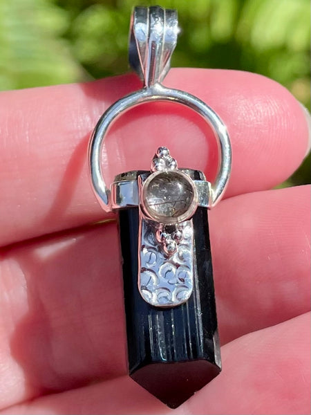 Tourmanilated Quartz and Black Tourmaline Pendant - Morganna’s Treasures 