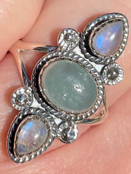 Rainbow Moonstone and Aquamarine Ring Size 8 - Morganna’s Treasures 