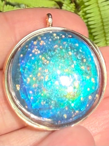 "Galaxy" Azurite, Aquamarine, Selenite, Moonstone and Aluminum Orgonite Pendant