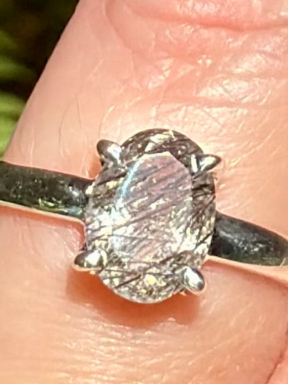 Faceted Tourmalinated Quartz Ring Size 7
