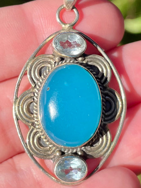 Beautiful Blue Chalcedony and Blue Topaz Pendant