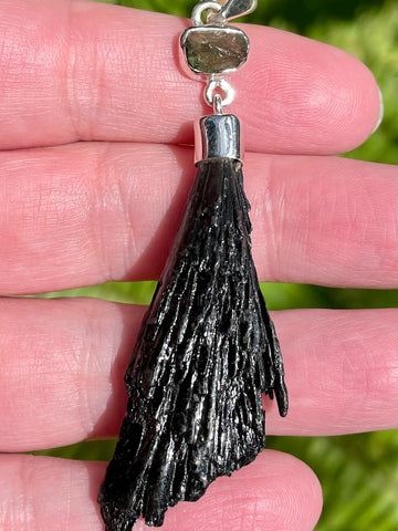 Moldavite and Black Kyanite Pendant - Morganna’s Treasures 