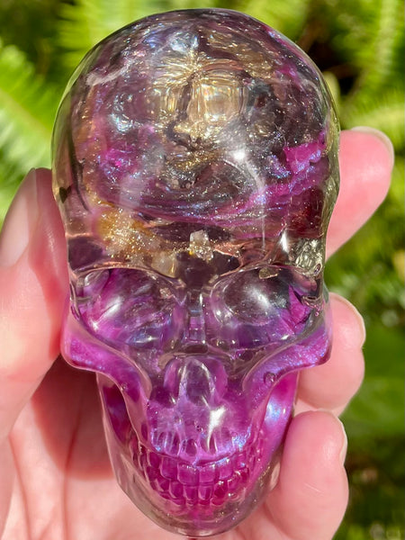 “Conjuror” Large Super Seven, Garnet, Pyrite, Sugilite, Clear Quartz & Copper Orgonite Skull - Morganna’s Treasures 