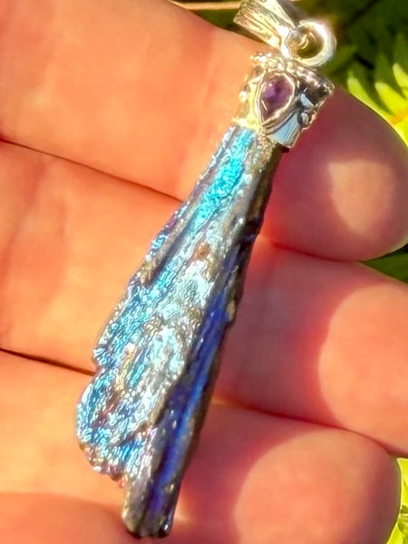 Rainbow Aura Kyanite and Amethyst Pendant - Morganna’s Treasures