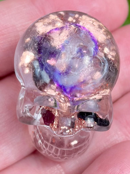 Small Sugilite , Clear Quartz & Copper Orgonite Skull - Morganna’s Treasures 