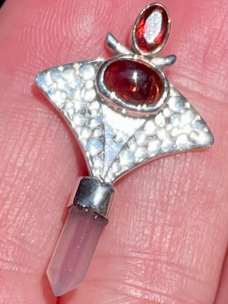 Rose Quartz and Garnet Point  Pendant - Morganna’s Treasures 