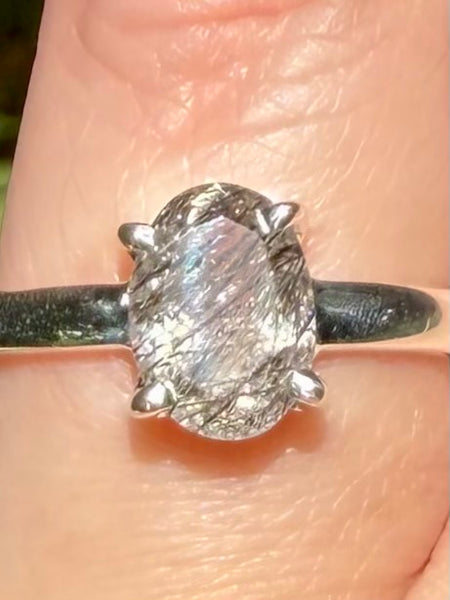 Faceted Tourmalinated Quartz Ring Size 7