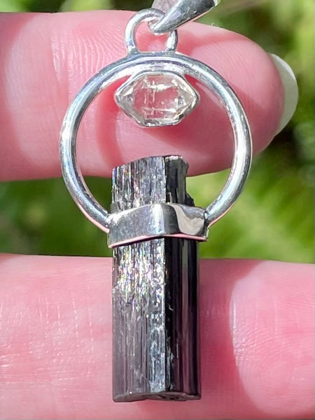 Rough Black Tourmaline and Herkimer Diamond Pendant - Morganna’s Treasures 