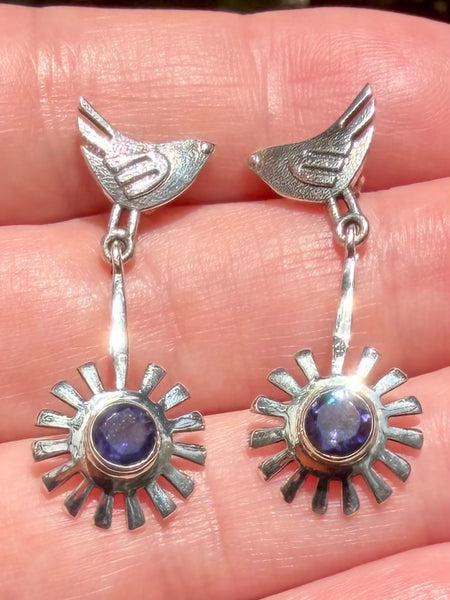 Purple Amethyst Birds Earrings