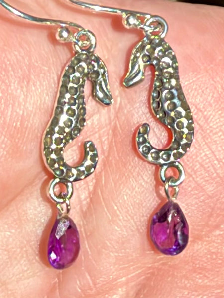 Purple Amethyst Seahorse Earrings