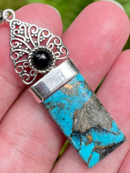 Ithaca Peak Turquoise and Black Onyx Pendant - Morganna’s Treasures 