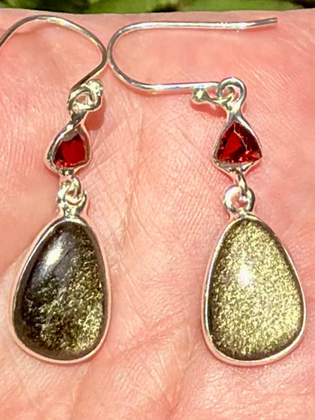 Gold Sheen Obsidian and Garnet Earrings