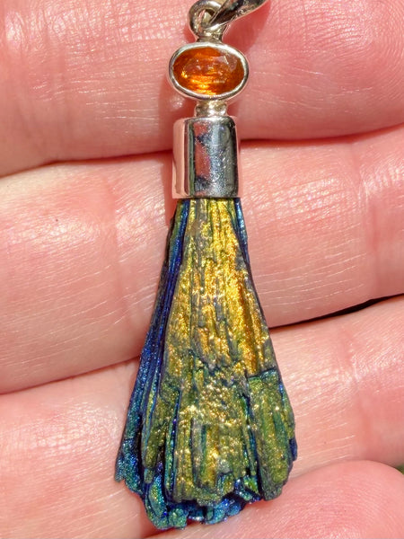 Rainbow Aura Kyanite and Orange Kyanite Pendant