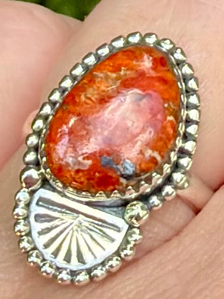 Orange Coral Ring Size 8