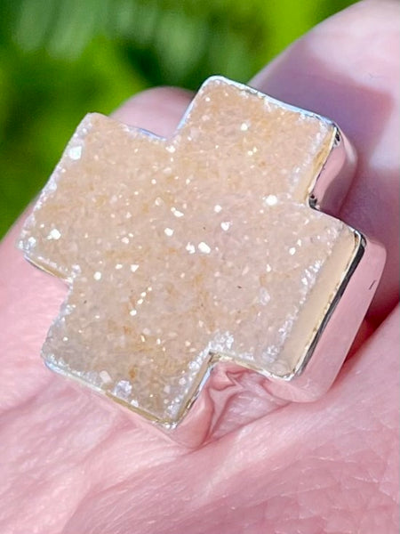 Quartz Druzy Cross Ring Size 8