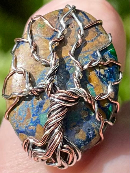 Wire-Wrapped Boulder Azurite in Malachite Tree of Life Ring Size 7 - Morganna’s Treasures 