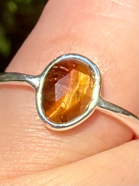 Faceted Red Tigers Eye Ring Size 7.5