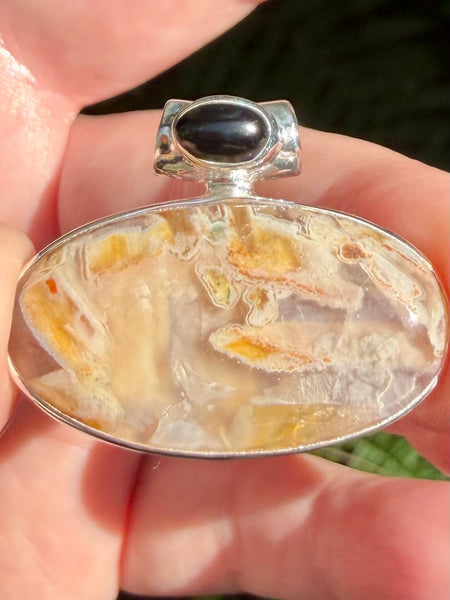 Tube Agate and Black Onyx Pendant