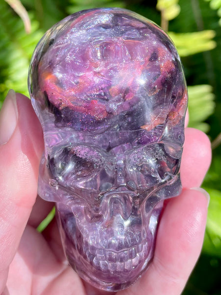 “Enchantress" Large Super Seven, Scapolite, Amethyst, Selenite, Sugilite, Opalite, Clear Quartz & Aluminum Orgonite Skull - Morganna’s Treasures 