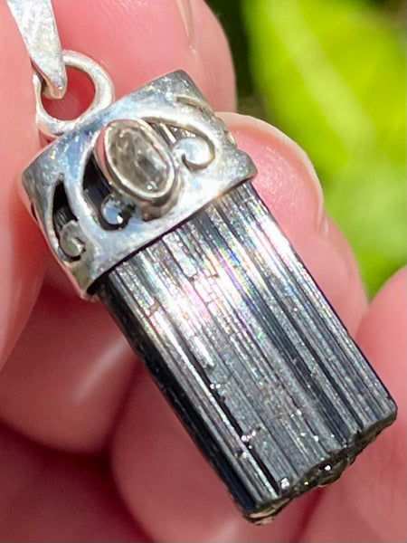 Rough Black Tourmaline and Herkimer Diamond Pendant - Morganna’s Treasures 