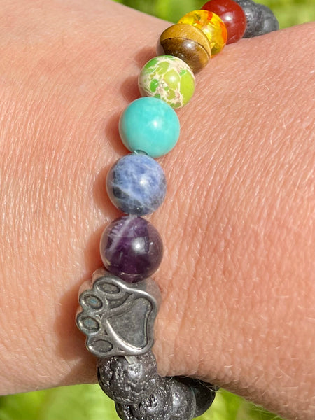 Chakra Lava Rock Paw Print Bracelet - Morganna’s Treasures