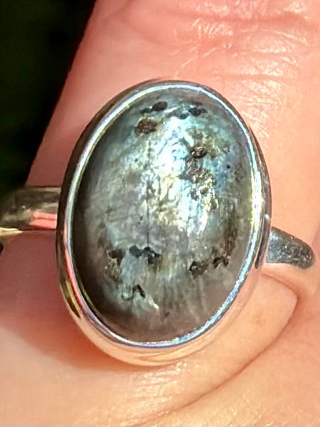 Larvikite (Black Moonstone) Ring Size 7