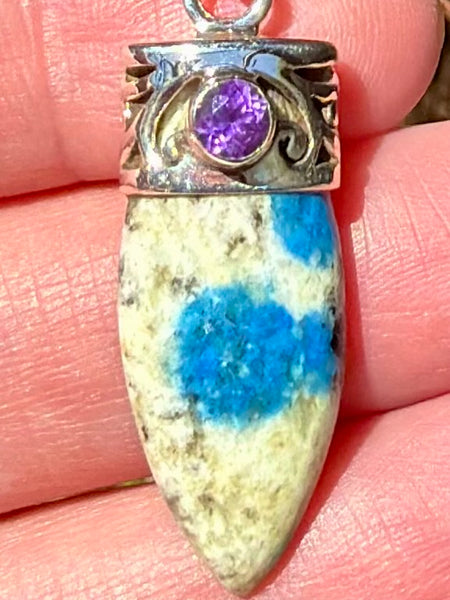 K2 Blue Azurite and Amethyst Pendant - Morganna’s Treasures