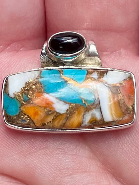 Spiny Oyster in Arizona Turquoise and Black Onyx Pendant - Morganna’s Treasures 