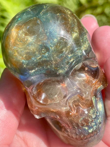 "Elemental" Large Labradorite, Green Aventurine, Blue Aventurine, Moss Agate, Fluorite, Opalite, Clear Quartz & Copper Orgonite Skull