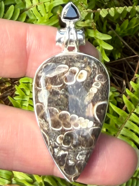 Turritella Agate and Black Onyx Pendant - Morganna’s Treasures