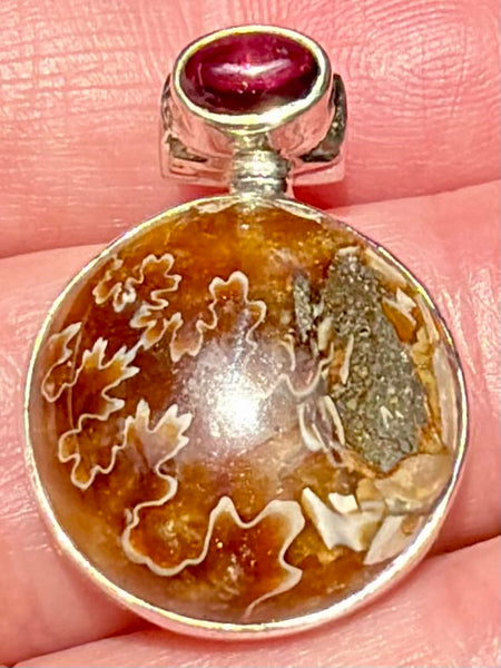 Stunning Sutured Ammonite and Garnet Pendant