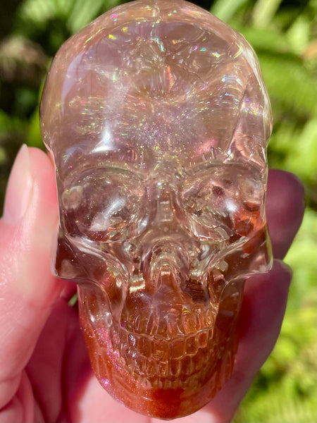 “Visionary” Large Garnet, Rose Quartz, Red Jasper, Clear Quartz & Copper Orgonite Skull