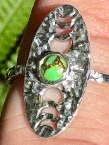 Green Copper Turquoise Phases of the Moon Ring Size 7.5