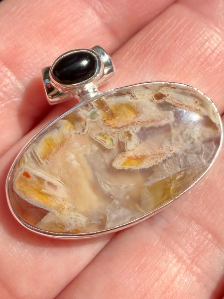 Tube Agate and Black Onyx Pendant