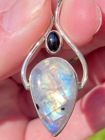 Rainbow Moonstone and Black Onyx Pendant - Morganna’s Treasures