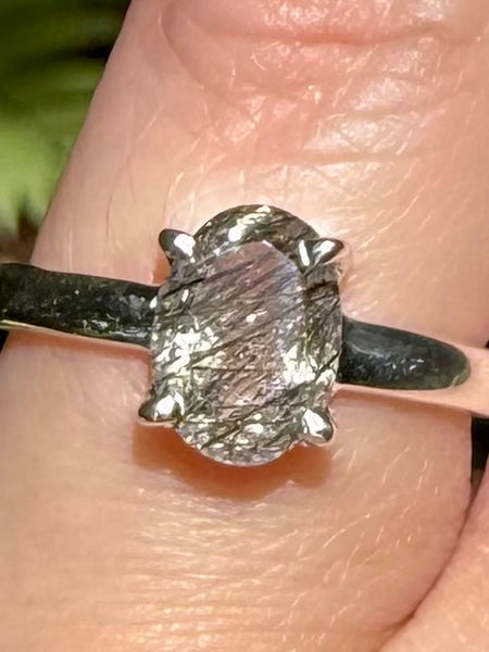 Faceted Tourmalinated Quartz Ring Size 7