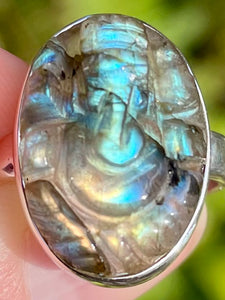 Carved Labradorite Ganesha Ring Size 6.5 - Morganna’s Treasures