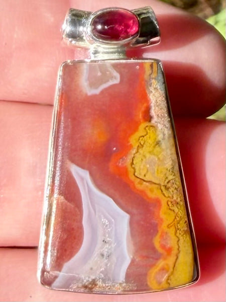 Beautiful Red Seam Agate and Garnet Pendant