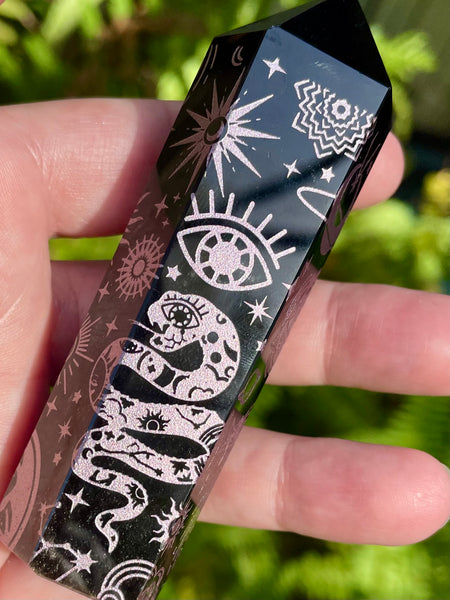 Sacred Symbols Black Obsidian Healing Wand - Pink - Morganna’s Treasures 