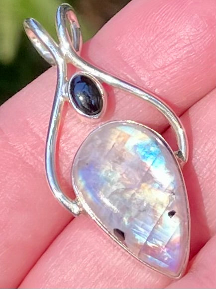 Rainbow Moonstone and Black Onyx Pendant - Morganna’s Treasures