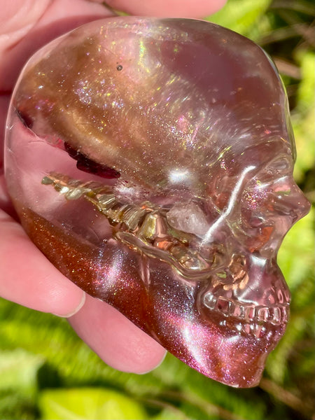 “Visionary” Large Garnet, Rose Quartz, Red Jasper, Clear Quartz & Copper Orgonite Skull - Morganna’s Treasures