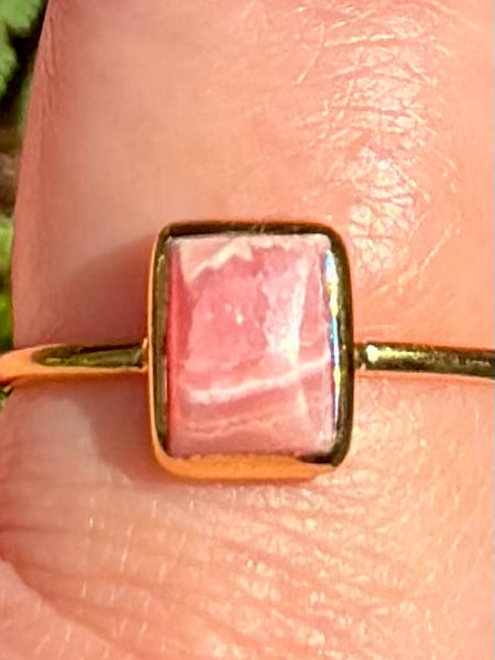 18K Gold over Sterling Silver Rhodochrosite Ring Size 9.5
