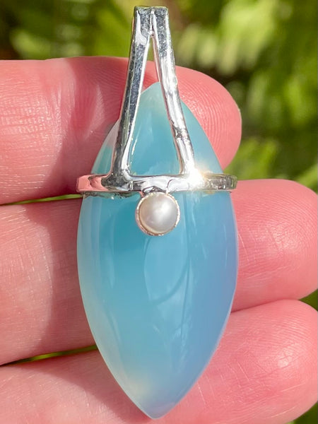 Aqua Chalcedony and Pearl Pendant - Morganna’s Treasures 