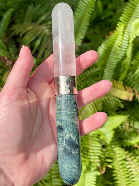 Kambaba Jasper and Clear Quartz Eye of Ra Crystal Massage Wand - Morganna’s Treasures