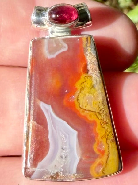 Beautiful Red Seam Agate and Garnet Pendant