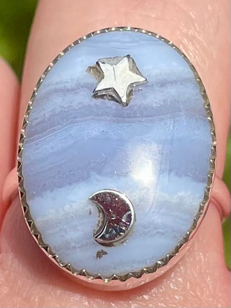 Moon and Stars Blue Lace Agate Ring Size 9 - Morganna’s Treasures 