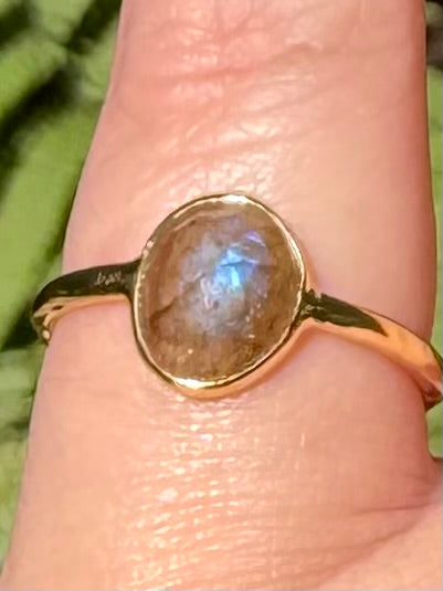18K Gold over Sterling Silver Faceted Labradorite Ring Size 6.5