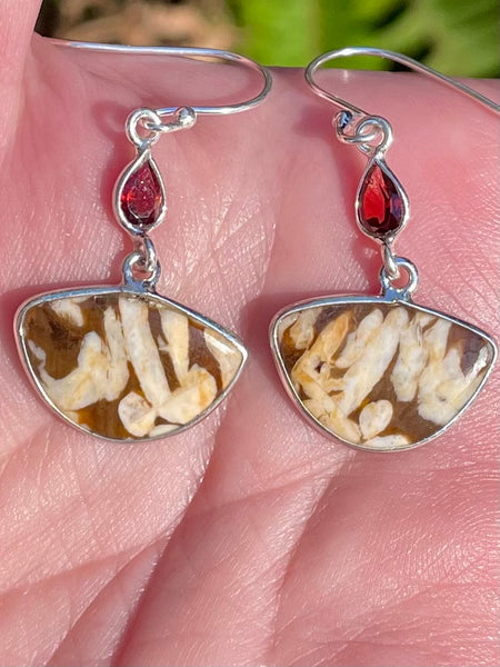 Peanut Wood Jasper and Garnet Earrings