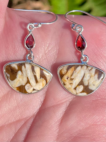 Peanut Wood Jasper and Garnet Earrings - Morganna’s Treasures