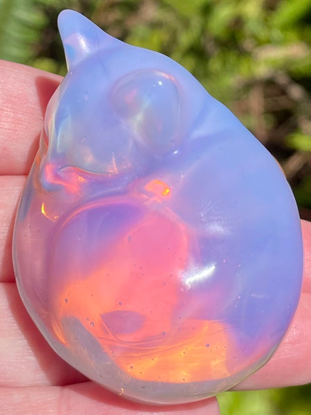 Large Pink Opalite Carved Sleeping Cat - Morganna’s Treasures